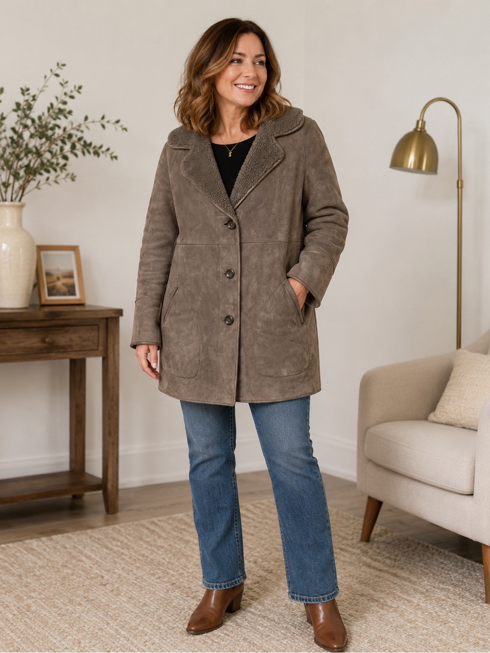 Lakeland Vintage Sheepskin Jacket Coat Woman size 12 Real Shearling Heavy